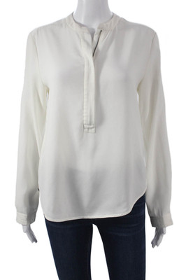 Neiman Marcus Women White Collared Long Sleeve Polyester Basic Blouse Size XS