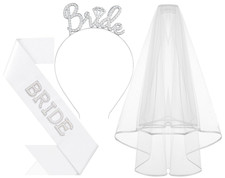 3Pcs Bride to Be Headband with Sash and Veil for Bachelorette Party Decorations,