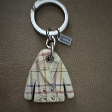 Coach Multicolor/White Leather Plaid Key Chain Keyring Charm Logo Accent