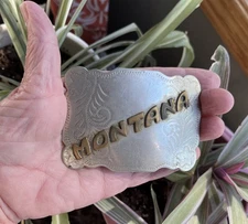 Vtg MONTANA Lyntone Company Belt Buckle Nickel Silver Western **READ**