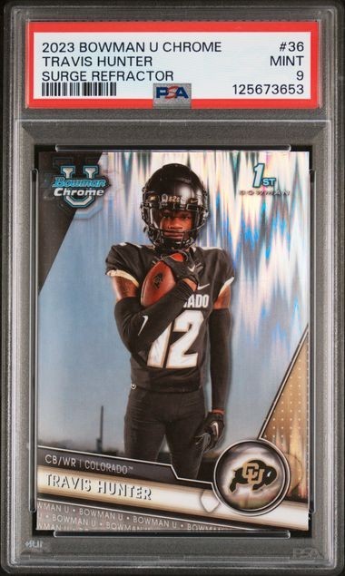2023 Bowman U Chrome - Travis Hunter #36 (RC) Surge Refractor PSA 9 - Pop 2