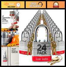 24 Pack Keyed-Alike Padlocks 1.25" Shackle, 48 Keys, Steel Case for Sheds, Fence