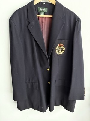 Lauren Ralph Lauren Blazer Womens 22 Navy Blue Gold Crest Buttons 100% Wool Vtg