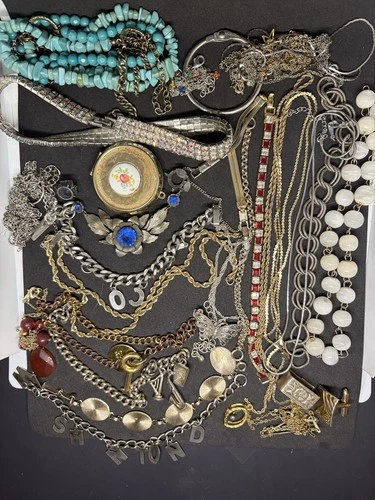 Vintage Costume Jewelry Gold Tone Necklace Charm Bracelet Rhinestone Jewelry Lot
