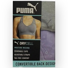 NWT PUMA Women  s 2-Pack Seamless Sports Bras   Violet  Grey   Size XL