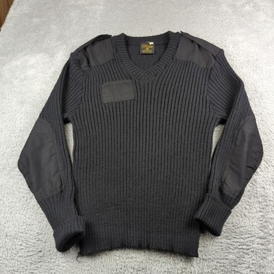 Citadel Sweater Mens 44 Black All Wool Great Britain Hunting Epaulettes Knit