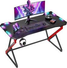 Gaming Desk with LED Lights, 40 Inch Computer Desk Z Shaped Gamer Workstation,