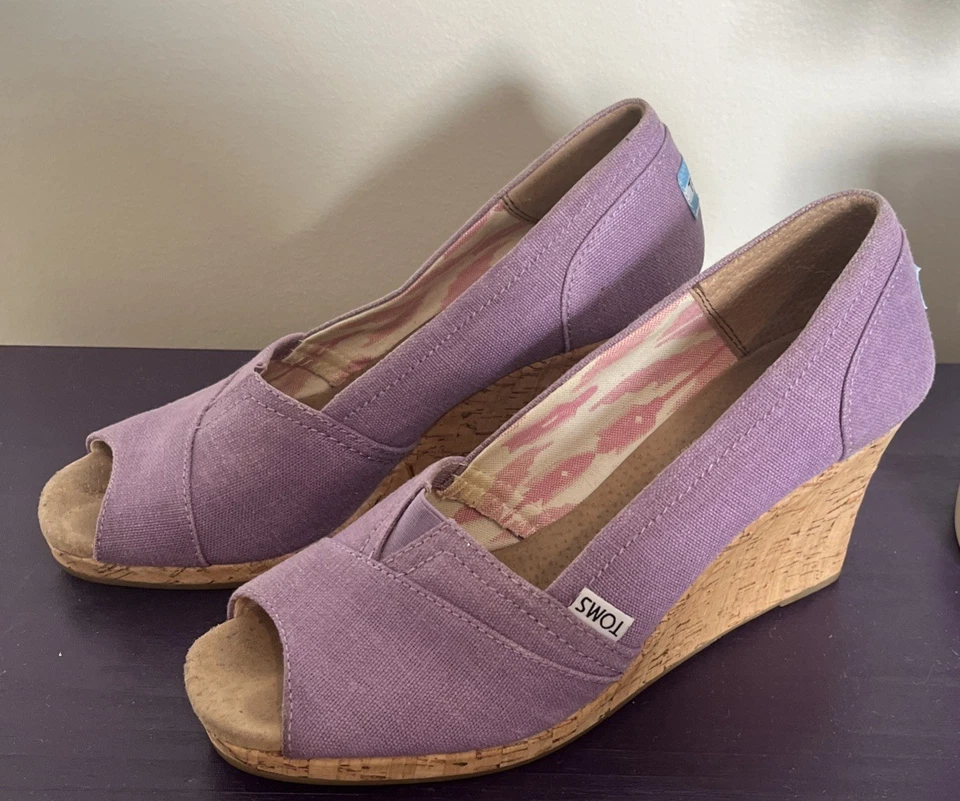 TOMS Michelle 经典楔形鞋露趾凉鞋女式 W9 紫色 — 第 3/4 张图片