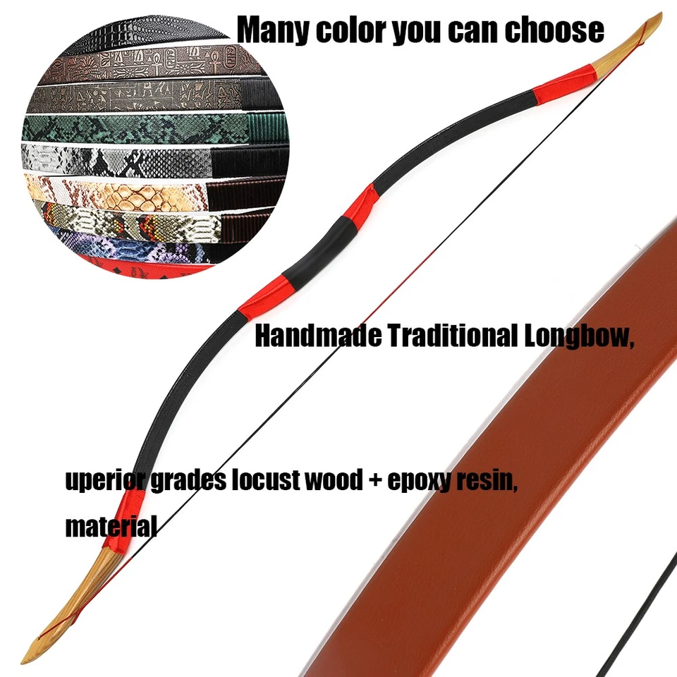 Traditional Recurve Bow Archery 12-50lb Wooden Horsebow Longbow Hunting Shooting - Image 3 of 4
