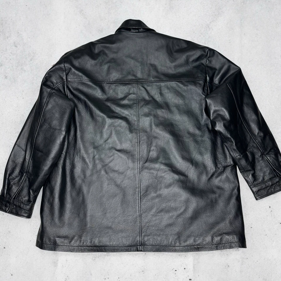 Chaqueta de cuero genuina negra Leather Gallery para hombre 2XL Y2K abrigo de moto con cremallera Foto 2 de 4