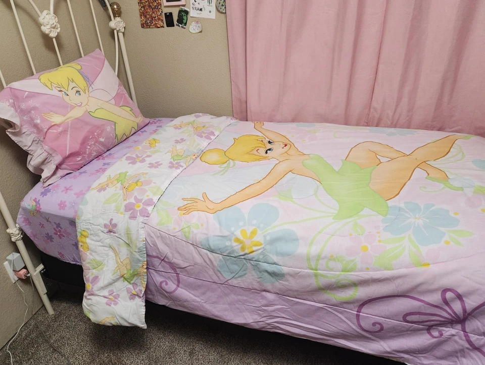 Conjunto de cama de solteiro vintage Y2K Disney Tinker Bell fronha lençol ajustado - Imagem 2 de 4