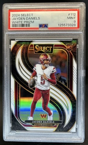 2024 Panini Select Jayden Daniels Premier RC White Prizm #/35 Commanders PSA 9