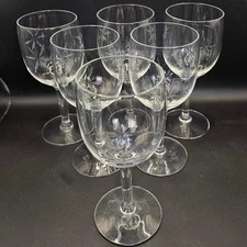 Vintage Mid Century Etched Starburst Wine Glasses Set of 6 Clear Stemmed Goblets