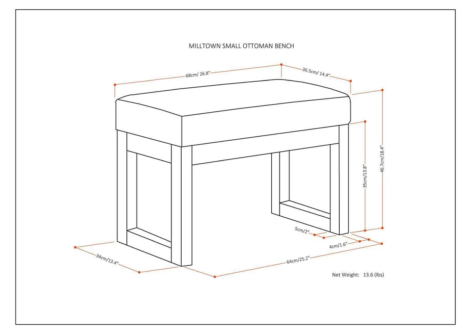 Grey Small Footstool Ottoman Bench for Living Room - Milltown - Image 4 of 4