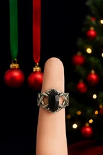 Paparazzi Princess Prima Donna Black Ring Silver Tone Adjustable Stretch Band