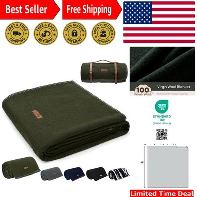 Portable 100% Wool Gray Blanket 62'' x 86'' - Essential for Winter & Survival Kits