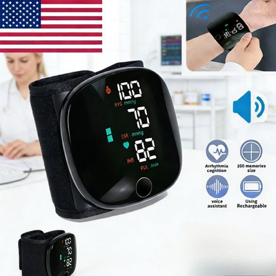 #ad Rechargeable LED Blood Pressure Monitor Wrist Voice Broadcast Heart Rate Machine $9.49