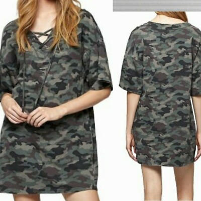 Sanctuary Oversized Camo army print lace up dress Medium Style 00861-fct968  | eBay
