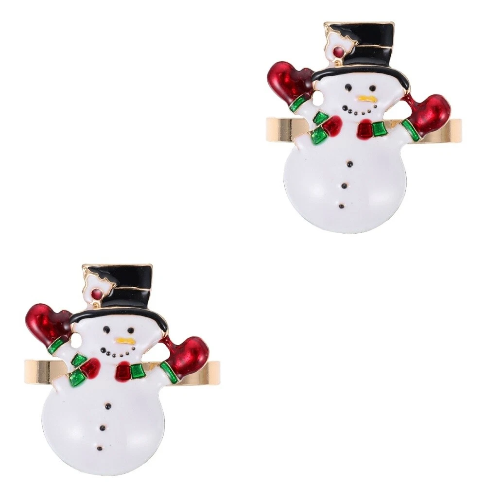 8 Pcs Alloy Snowman Napkin Buckle Dating Holly Berry Rings DIY