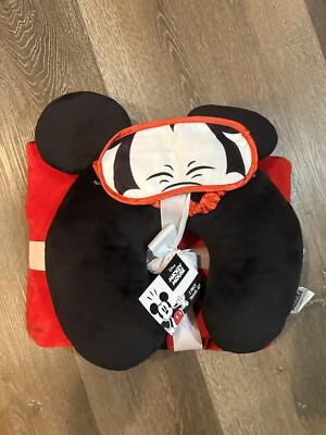 Disney MICKEY MOUSE 3pc TRAVEL SET Neck Pillow Throw Blanket 40 X 50 Eye Mask