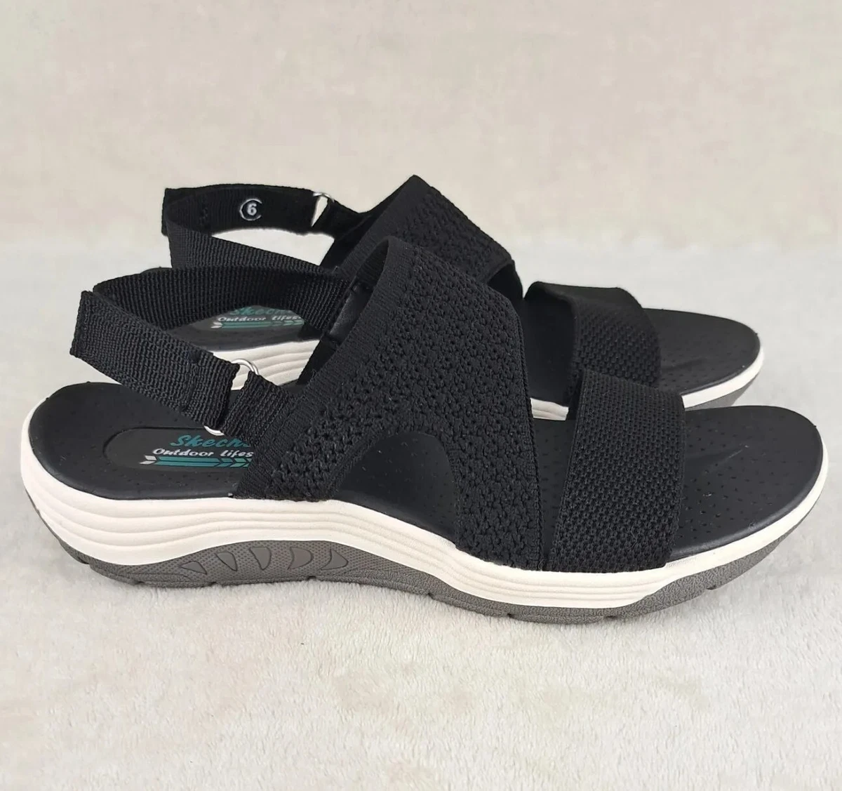 Womens Skechers Size 6 Reggae Cup Home Skillet Sandal Black Mesh