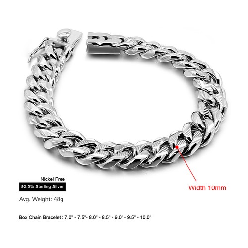 Solid 925 Sterling Silver 10mm 7"-10" Carved Cuban Chain Bracelet for Men Boys - Picture 2 of 6