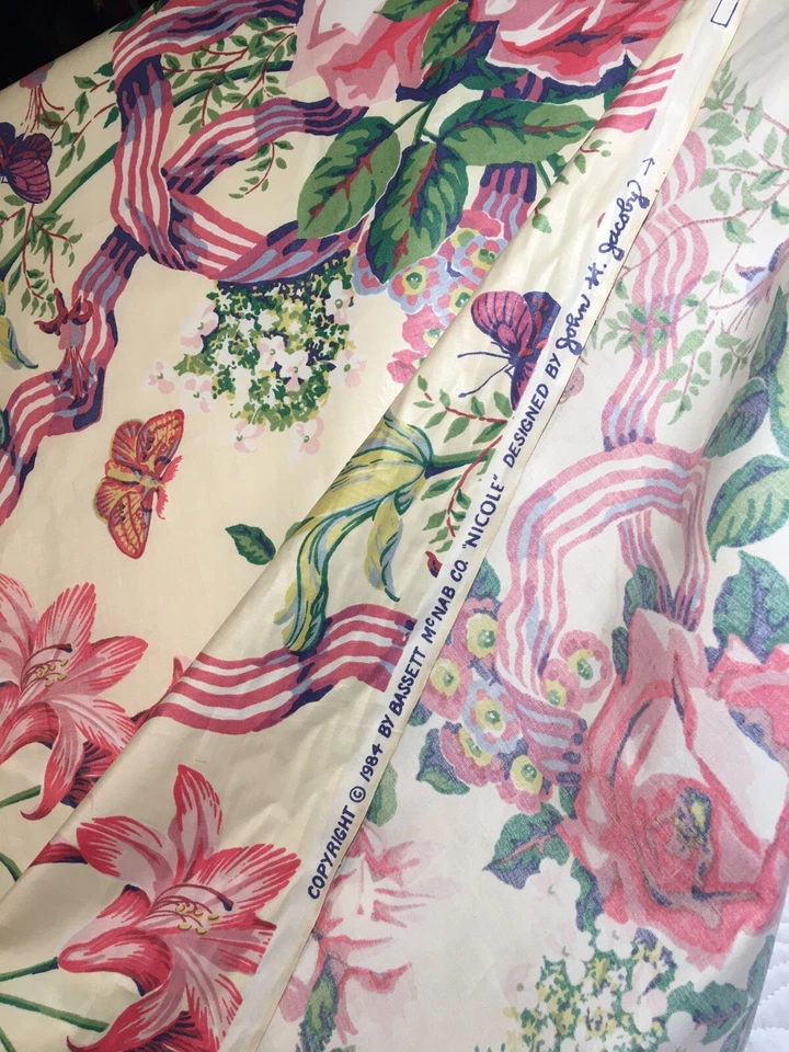 Vintage Fabric Bassett NICOLE Glazed Chintz Cotton 4+ Yards - Image 2 of 4