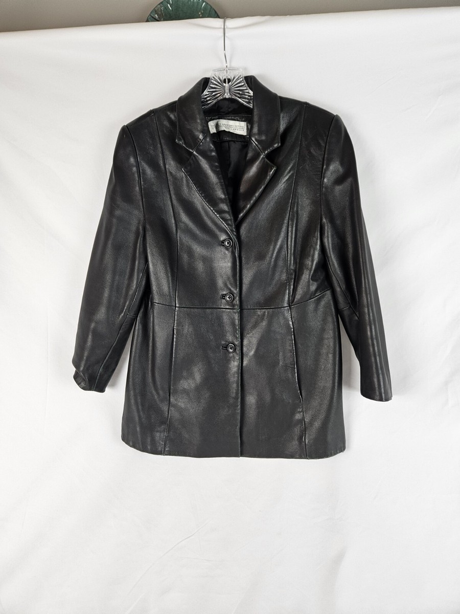VALERIE STEVENS Petites Womens Lambskin Leather Black Jacket