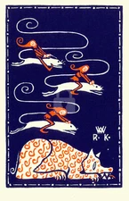 Wiener Werkstatte Postcard 49 Rudolf Kalvach, Rat Riders and Monster 1907 COPY