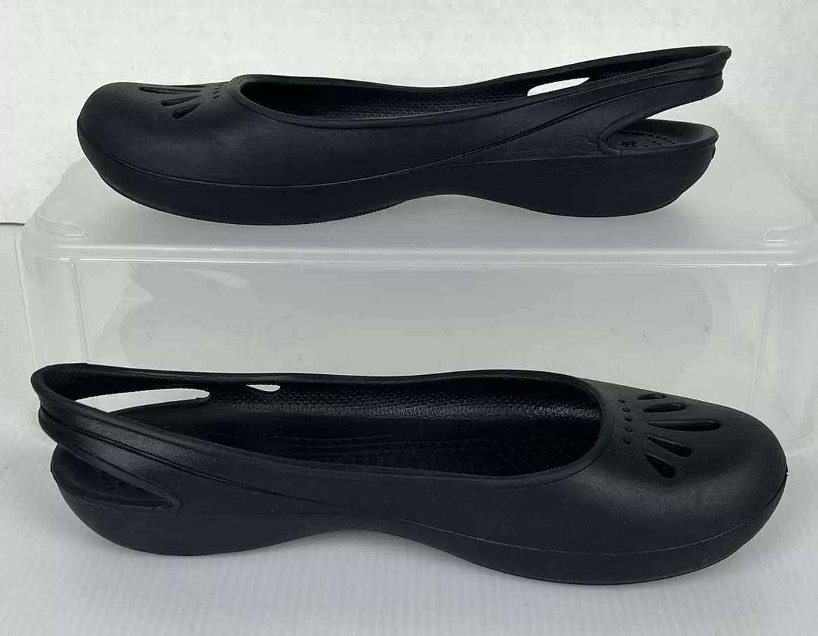 CROCS Thea Ballet Flats Comfort Shoes Black Matte Size 9 Slingback Style