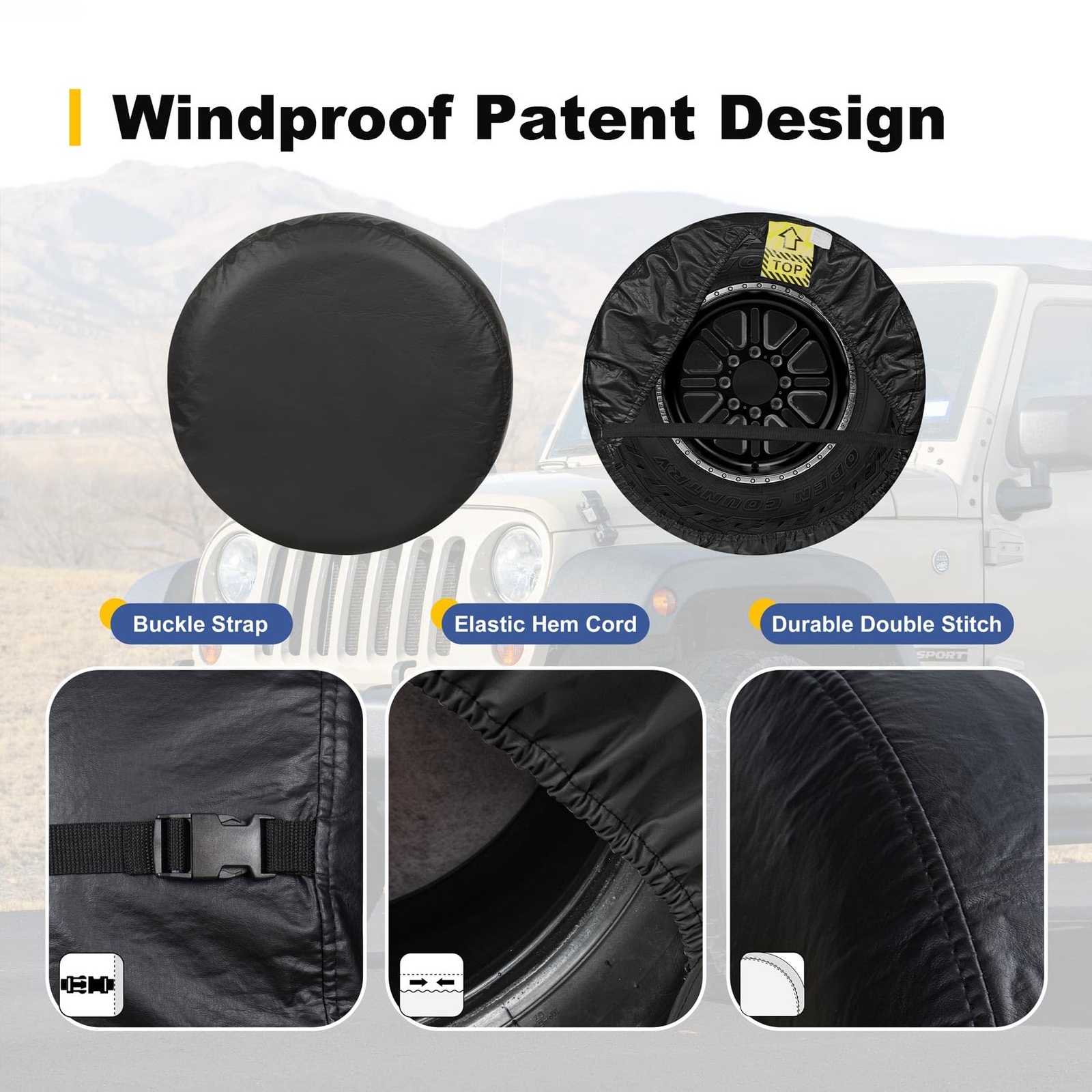 30-33 Inch Spare Tire Cover for RV Truck SUV - Tough Black Wheel Cover