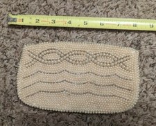 Vintage Pearl Beaded Coin Clutch Zippered Purse Made In Japan