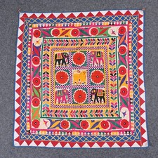 Vintage Hand Embroidery Tapestry Indian Cotton Elephant Wall Hanging 32 x 3.5 ft