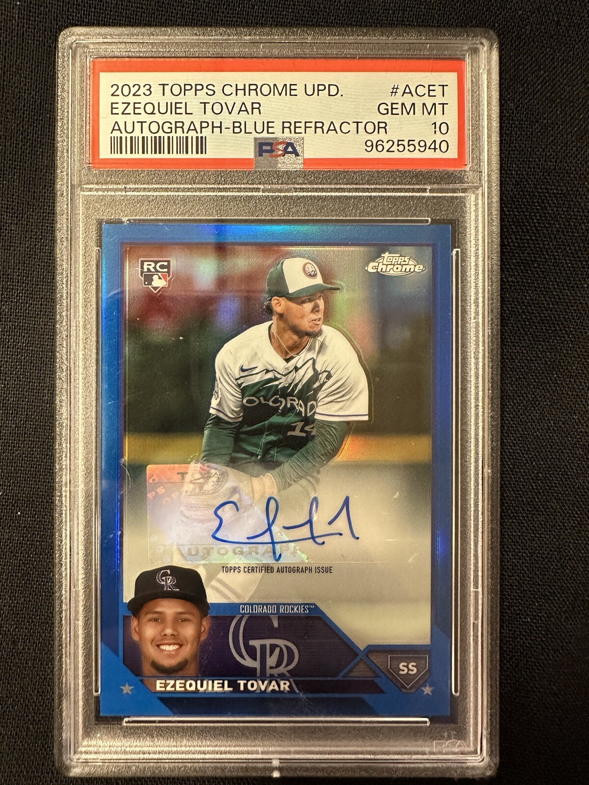 2023 Topps Chrome Update Ezequiel Tovar Blue Refractor Rookie Auto #/150 PSA 10