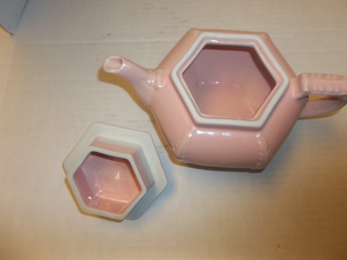 Tetera rosa Art Deco diseño estrella de mar helecho pasillo vintage - Imagen 4 de 5