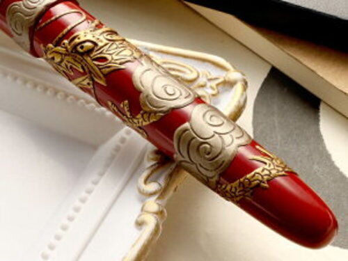 Pluma Estilográfica Wancher Dream Maki-e Dos Dragones Vermilion Ryukyu Laca Hecha a Mano - Imagen 8 de 11