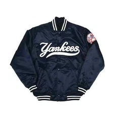 NY Vintage Yankees  90s Athletic Jacket Blue Satin Bomber Style Varsity Jacket
