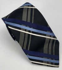 George Silk Tie Black Gray Blue White Plaid Stripes Men Necktie Skinny 59 x 2.75