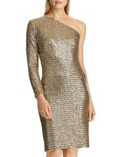 Lauren Ralph Lauren 252971 Women One-Shoulder Sequin Dress Size 12