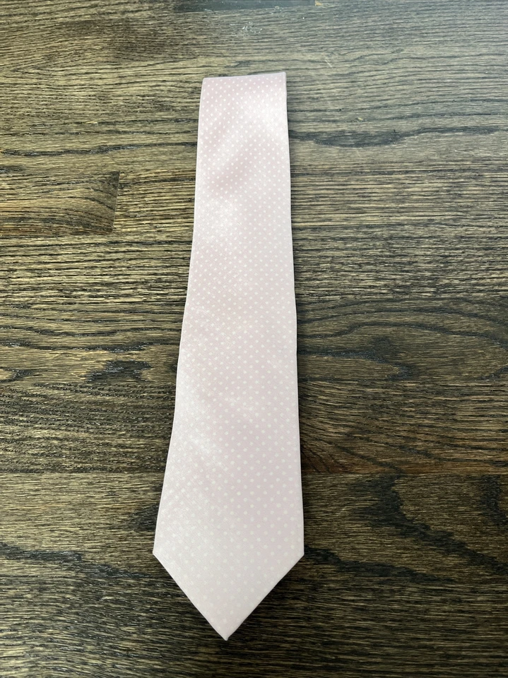 Corbata vintage Barney’s NY para hombre, lunares rosa/blanco 100 % seda Foto 3 de 4