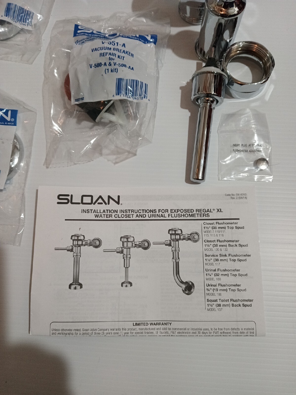 New Sloan Regal 186 Xl 1.5 Gpf, Urinal Manual Flush Valve, /5.7 LPF
