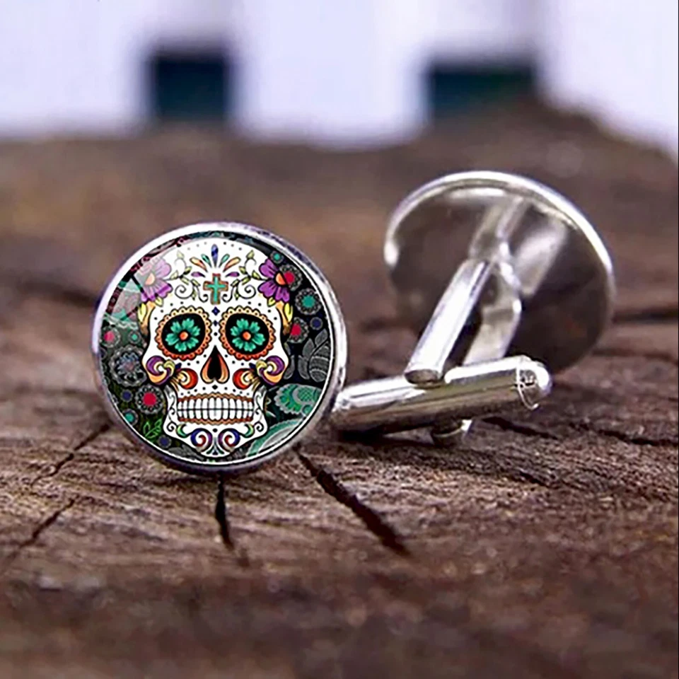 Day of the Dead Cufflinks, Sugar Skull Cuff Links, Skull Cufflinks for Men - Image 4 of 4