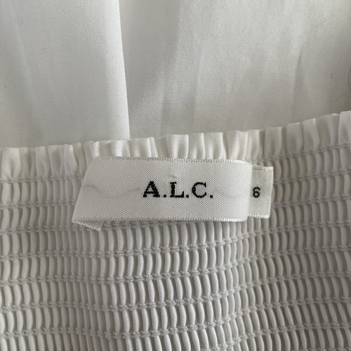 A.L.C. Auster White Ruched Off Shoulder Poplin Blouse Top Size 6 - Picture 6 of 6