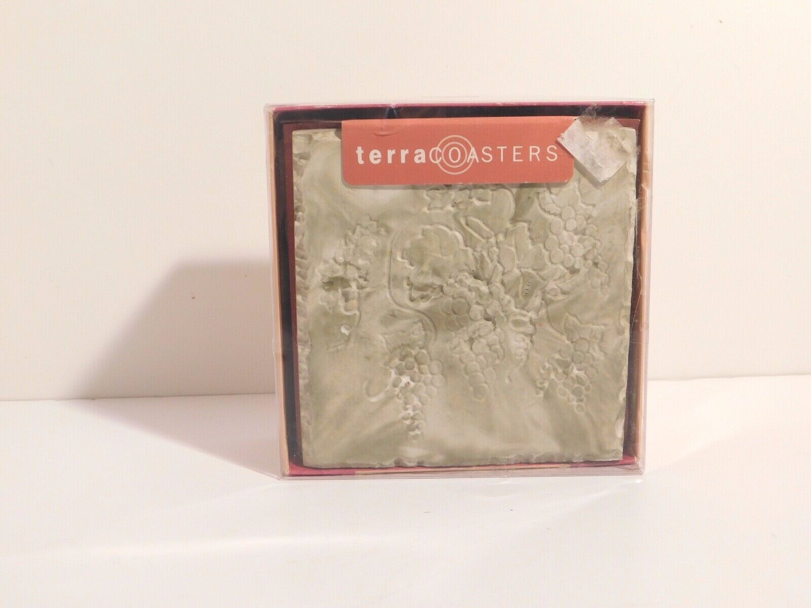 Set 4 Terra Coasters 4" Green/White Marble/Grape Pattern Stone w/Cork Back USA