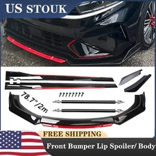 Glossy Black Look Red Front Lip Chin Bumper Side Skirt For Kia Forte UNIVERSAL