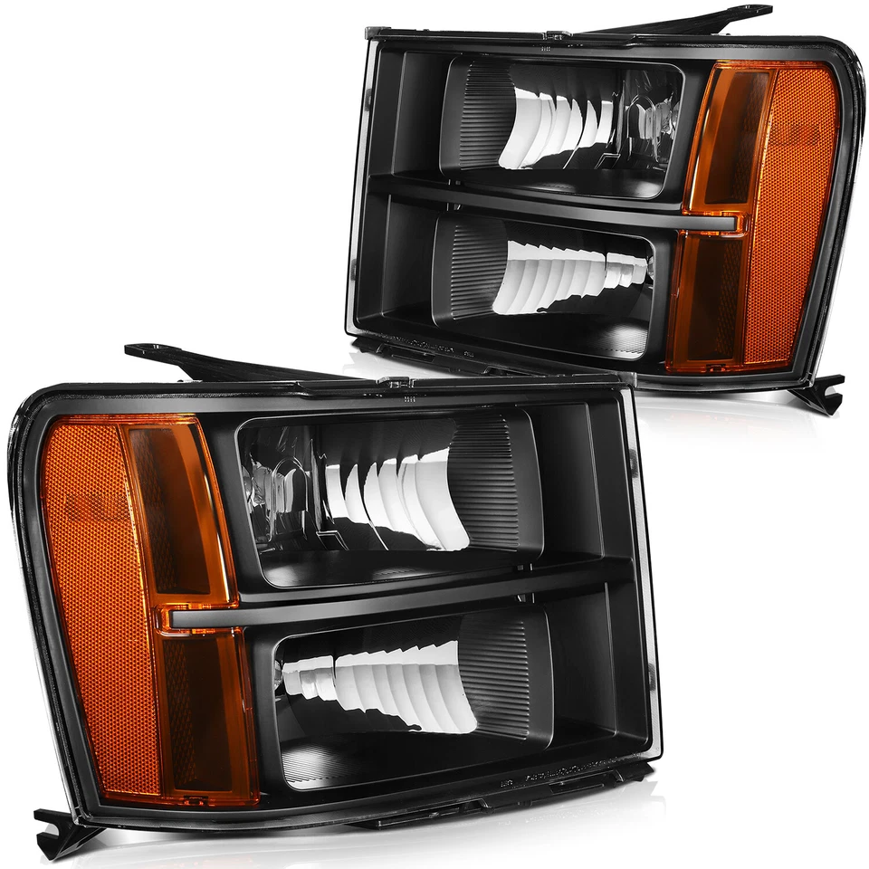 Pair Black Headlights Assembly For GMC Sierra 1500 2500 HD 3500 HD 2007-2013 Foto 4 de 4