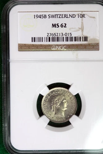 1945 B MS62 Switzerland 10 Rappen NGC #B49555