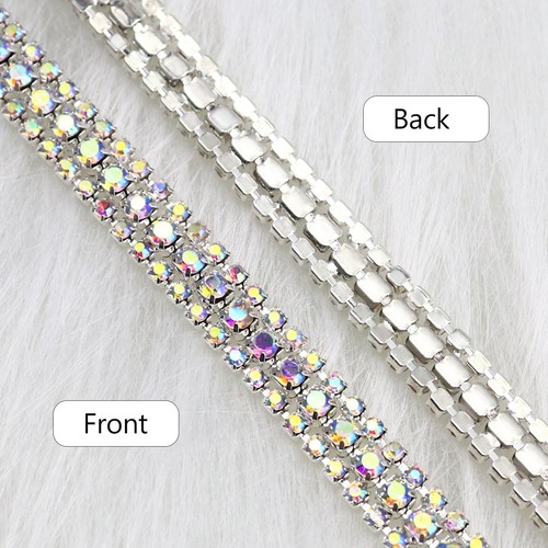 3 yardas 3 filas cristal estrás cadena borde para hacer joyas ramo de boda - Imagen 5 de 6