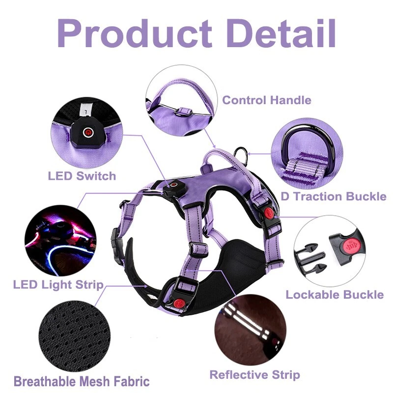 Dog Harness No-Pull Pet Adjustable Control Reflective No-Choke LED Light Vest Dog Harness No-Pull Pet Adjustable Control Reflective No-Choke LED Light Vest