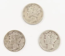MIXED LOT OF 3 90% SILVER CIRCULATED DIMES - INV #1003